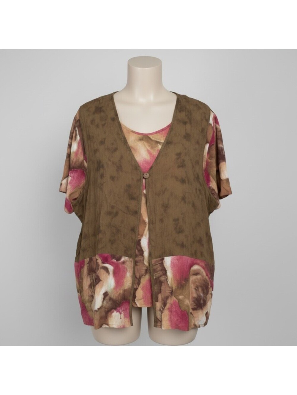 Chic Plus Size Floral & Olive Layered Top - Comfy & Stylish!